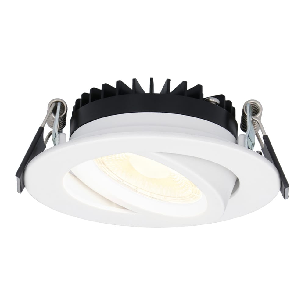 Rome LED Einbaustrahler - Ultra Flach (27mm) - 6 Watt 430 lumen - schwenkbar - IP44 wasserdicht - 2700K warmweiß - Dimmbar - Rund - Mit Trafo - Weiß