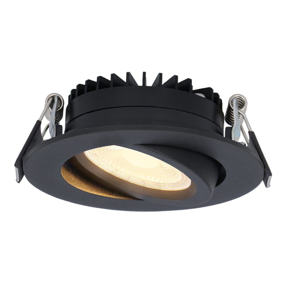 Rome LED inbouwspot - Kantelbaar - IP44 waterdicht - 6 Watt 500 lumen - 2700K warm wit - Lage inbouwdiepte 27mm - Dimbaar - Rond - Zwart - Voor binnen en buiten afbeelding