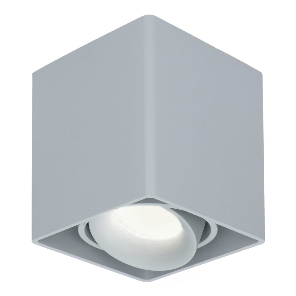 Vierkante LED Opbouwspot Esto - Kantelbaar - Dimbaar - 4000K neutraal wit - 5 Watt 400 lumen - GU10 - Plafondspot - Voor binnen - Vervangbare afdekring - Grijs afbeelding
