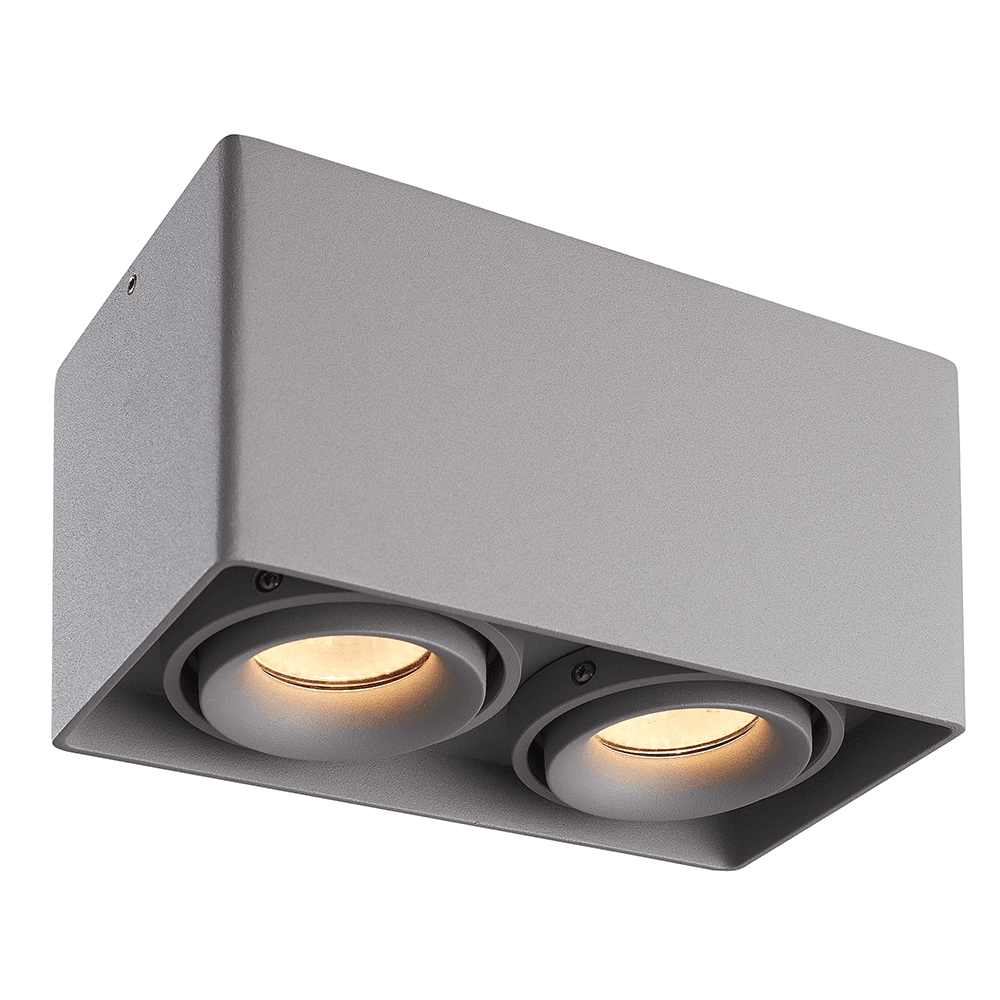 Esto LED Opbouwspot - Vierkant - 2 lichts - Kantelbaar - Dimbaar - 6000K daglicht wit - GU10 - Opbouwspot - Voor binnen - Vervangbare afdekring - Grijs afbeelding