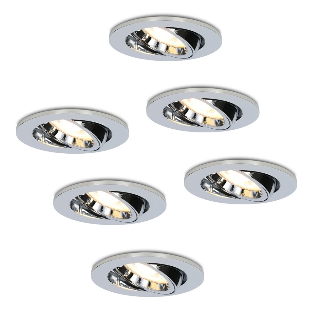 Set van 6 Maya LED inbouwspots - 4 Watt 345 lumen - 2700K Warm wit - GU10 - Dimbaar - Rond - Kantelbaar - IP20 voor binnen - Chroom afbeelding