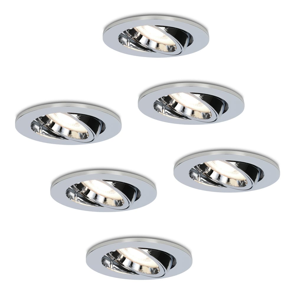 Set van 6 Maya LED inbouwspots - 5 Watt 400 lumen - 4000K Neutraal wit - GU10 - Dimbaar - Rond - Kantelbaar - IP20 voor binnen - Chroom afbeelding