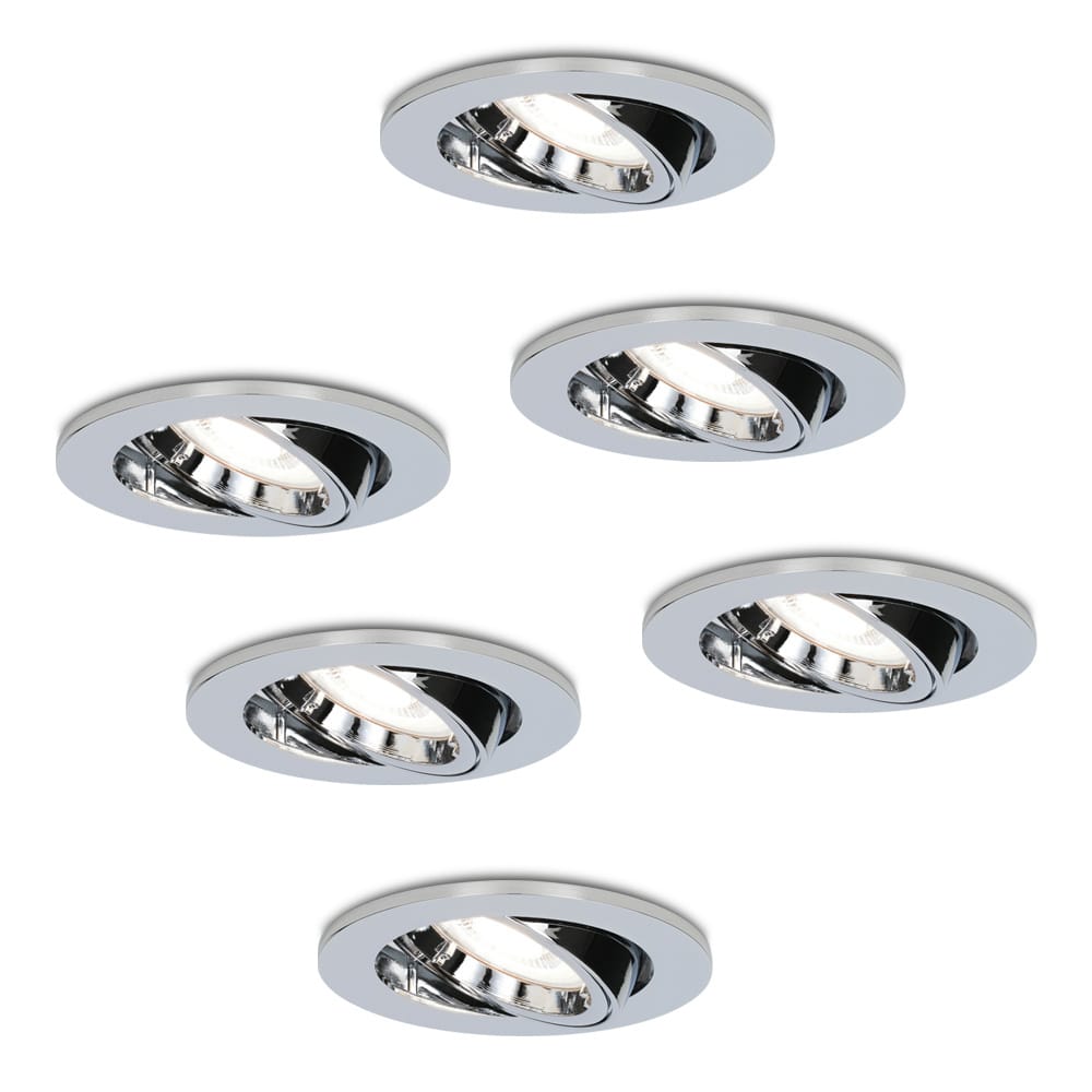 Set van 6 Maya LED inbouwspots - 5 Watt 400 lumen - 6000K Daglicht wit - GU10 - Dimbaar - Rond - Kantelbaar - IP20 Stofdicht - Chroom afbeelding