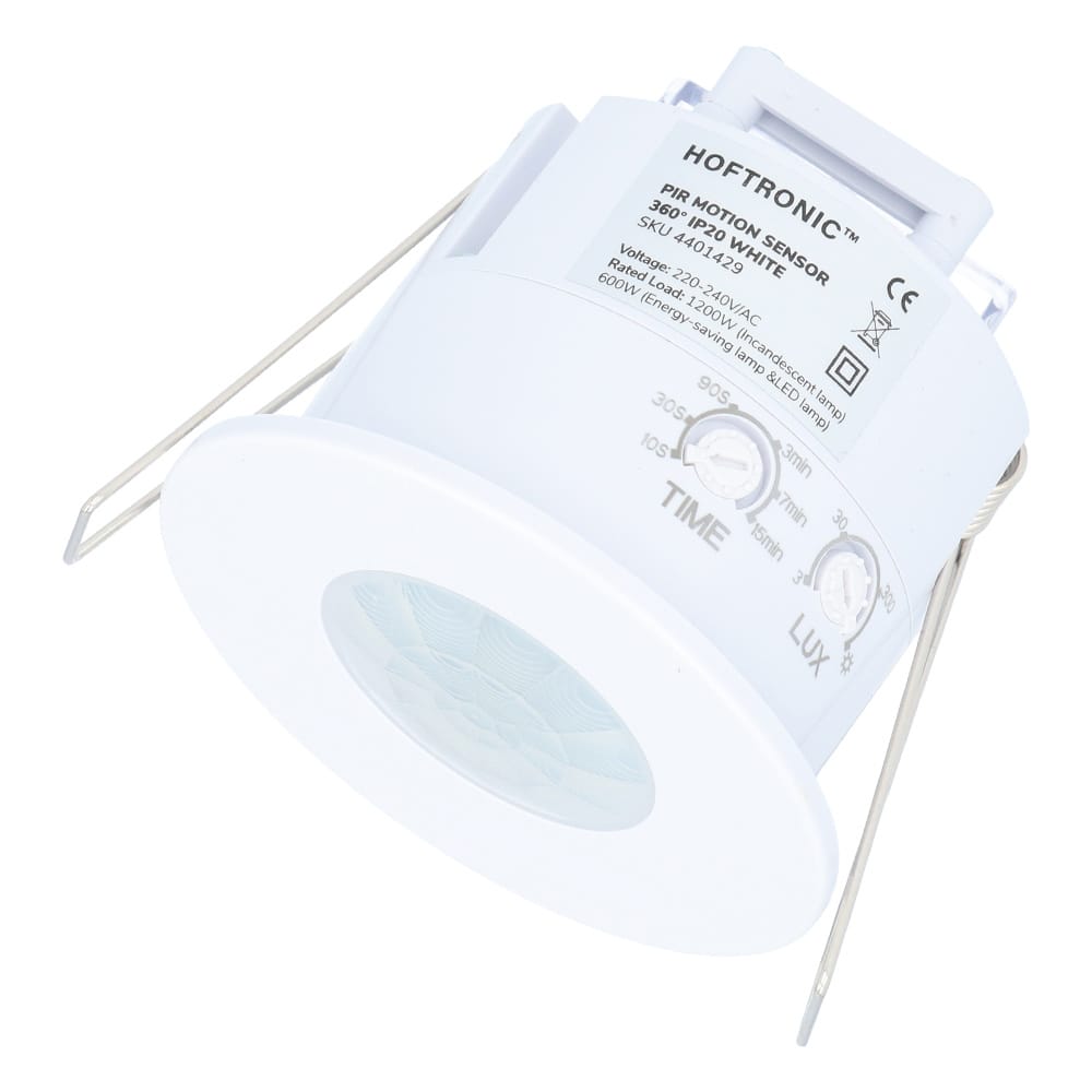 PIR bewegingssensor met schemerschakelaar 360° Opbouw 8 meter bereik Maximaal 600 Watt IP20 voor binnen Wit