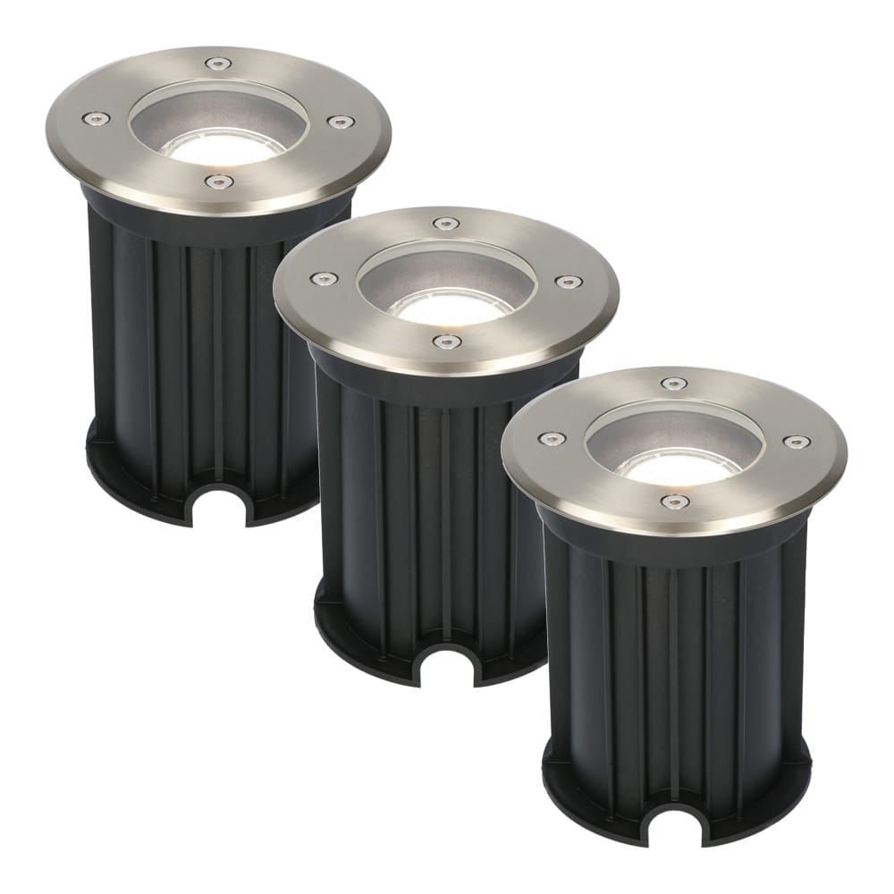 Set van 3 Maisy LED Grondspot - Dimbaar - Rond - Ø12cm - GU10 - 4 Watt 345 Lumen - 6500K daglicht wit - RVS - IP67 waterdicht - Tuinspot - Oprit