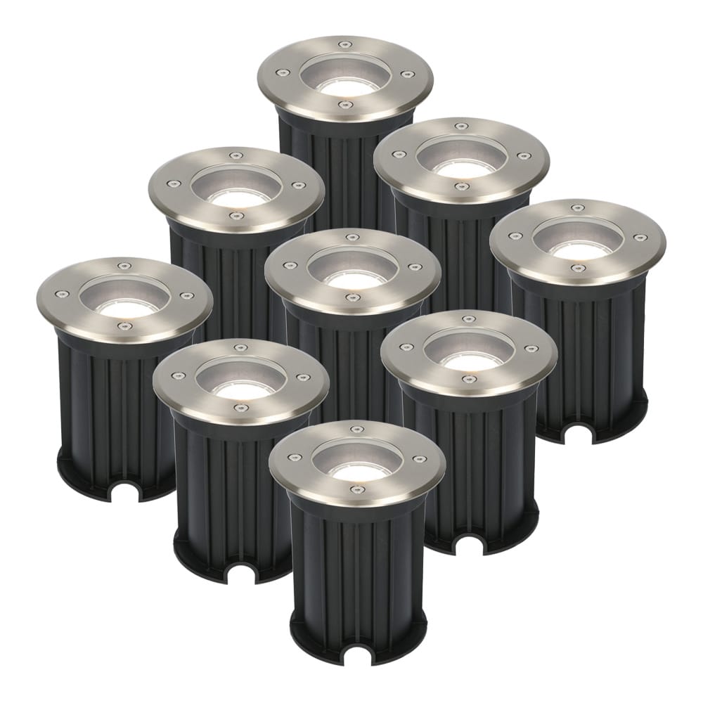 Set van 9 Maisy LED Grondspot - Dimbaar - Rond - Ø12cm - GU10 - 4 Watt 345 Lumen - 6500K daglicht wit - RVS - IP67 waterdicht - Tuinspot - Oprit afbeelding 1