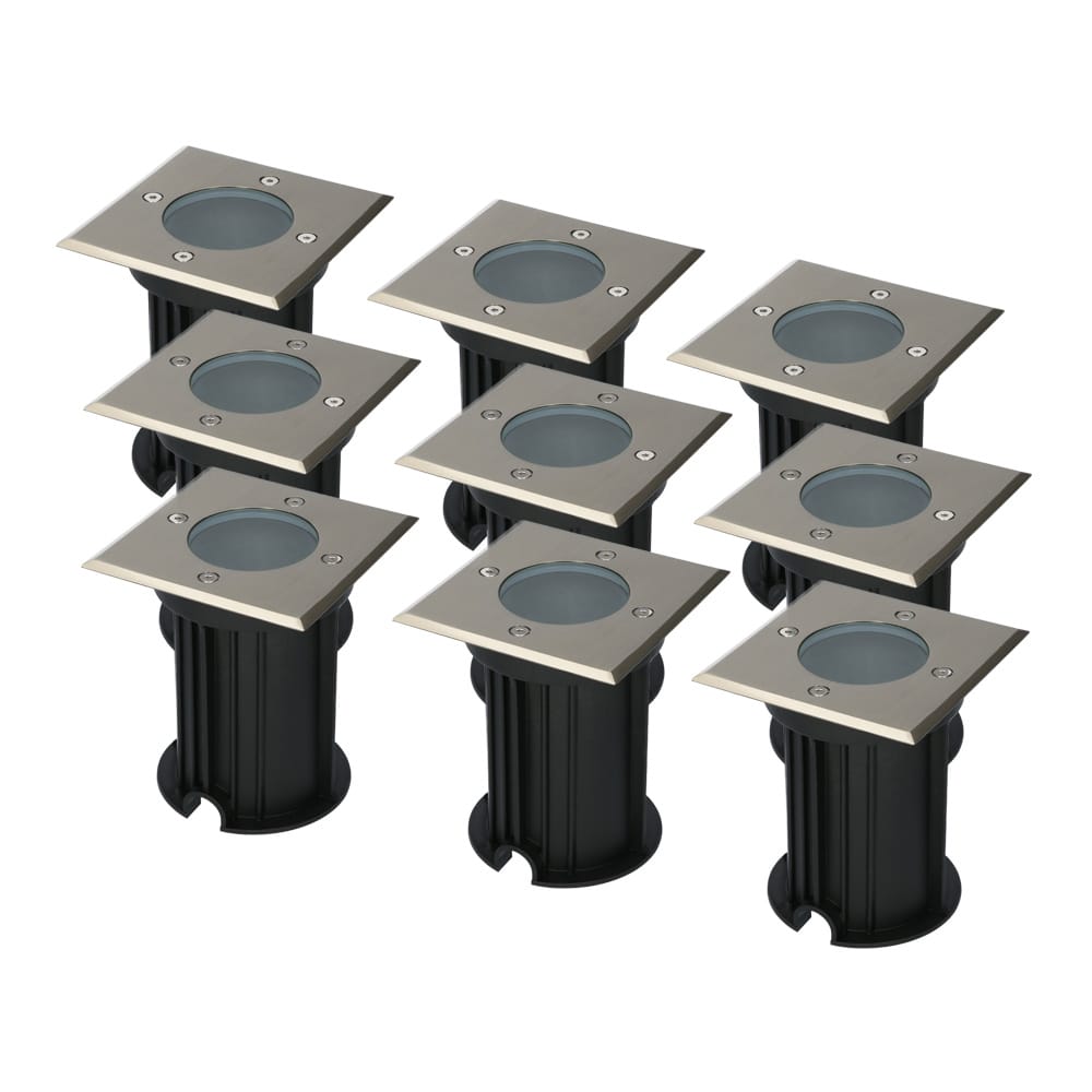 Set van 9 Ramsay LED Grondspots - Vierkant - RVS - GU10 fitting - Excl. lichtbron - IP67 waterdicht - Tuinspot - Oprit afbeelding