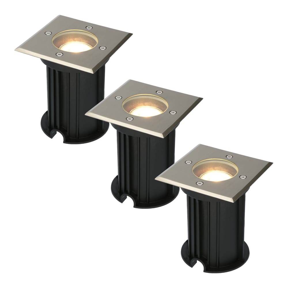 Set van 3 Ramsay LED Grondspot - Dimbaar - Vierkant - GU10 - 4 Watt 345 lumen - 2700K warm wit - RVS - IP67 waterdicht - Tuinspot - Oprit