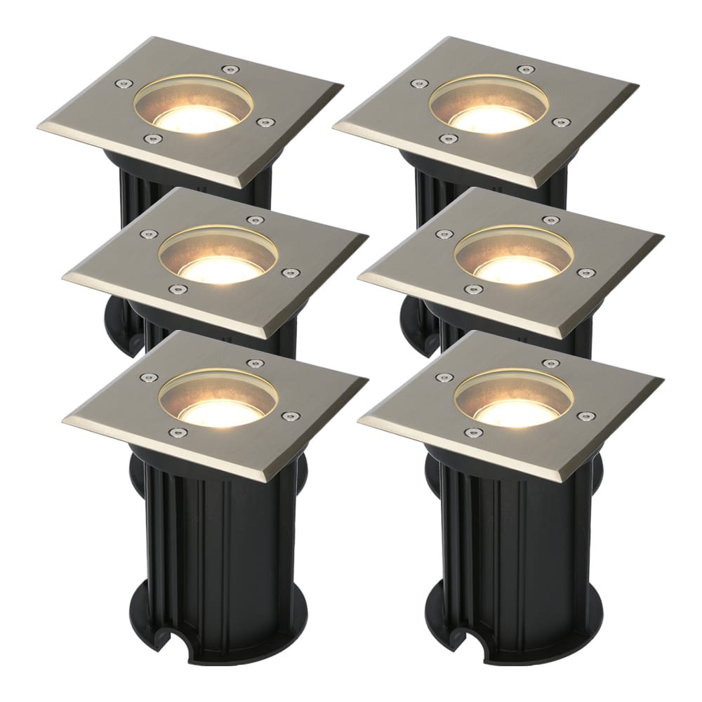 Set van 6 Ramsay LED Grondspot - Dimbaar - Vierkant - GU10 - 4 Watt 345 lumen - 2700K warm wit - RVS - IP67 waterdicht - Tuinspot - Oprit afbeelding 1
