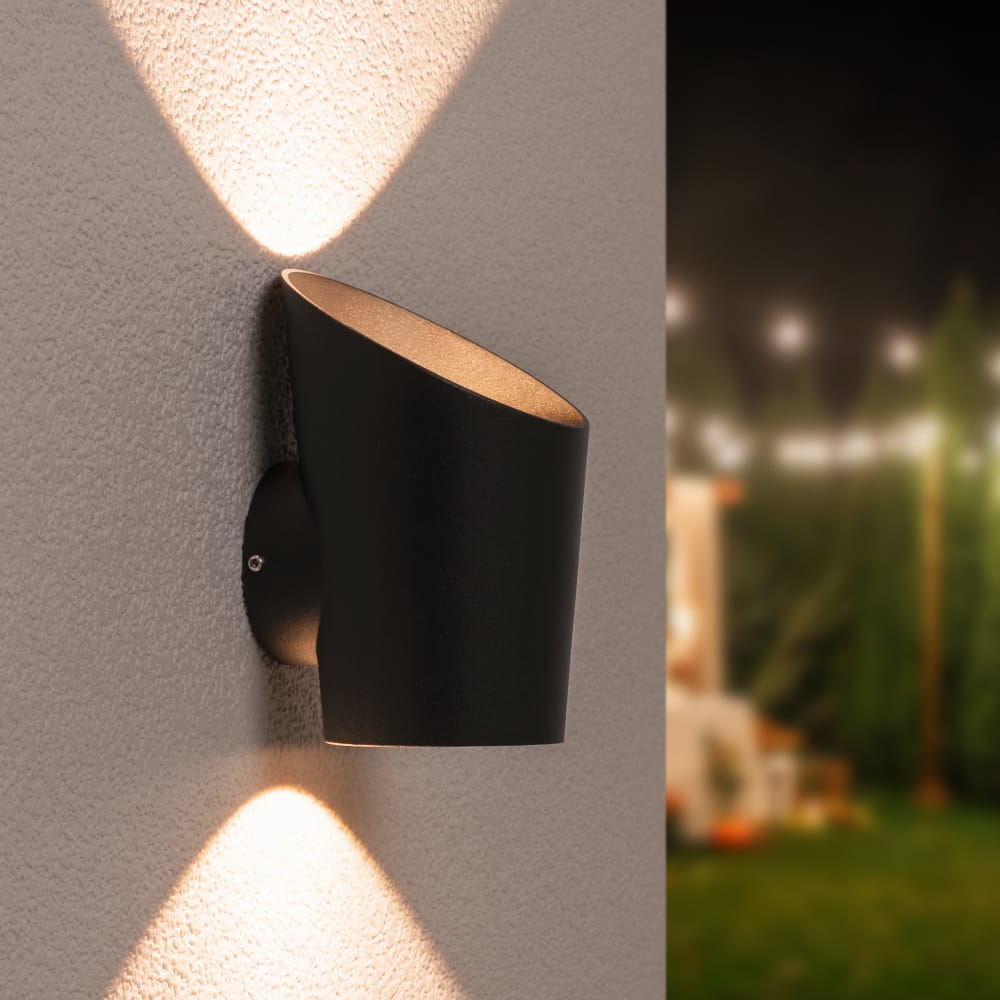 Cursa LED Wandlamp modern - 6 Watt 540 lumen - IP54 Waterdicht - 3000K Warm Wit - Binnen en buiten - Up & Down Light - Zwart afbeelding