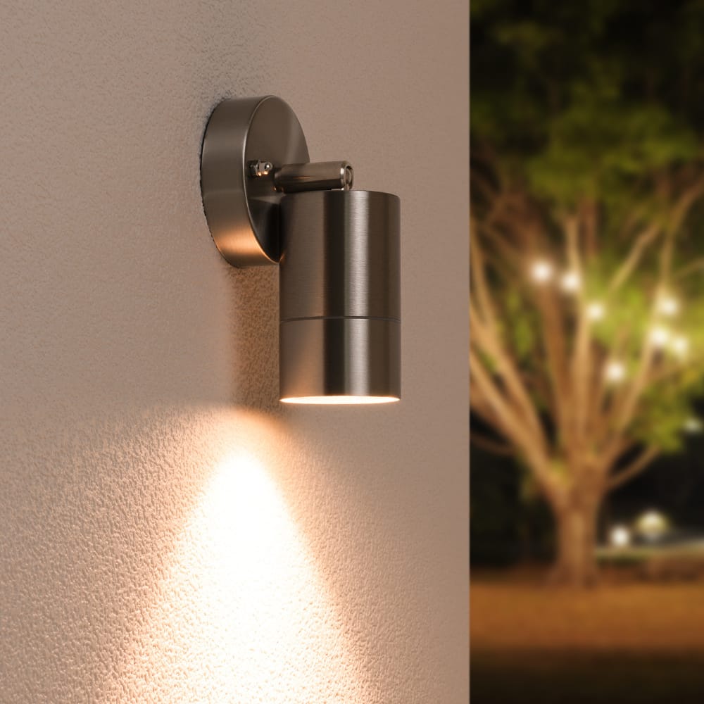 Lago Wandlamp Kantelbaar - Dimbaar - IP44 - GU10 Fitting - Binnen en buiten - Geschikt als een wand- en plafondspot - RVS - Plafondspot - Wandspot afbeelding