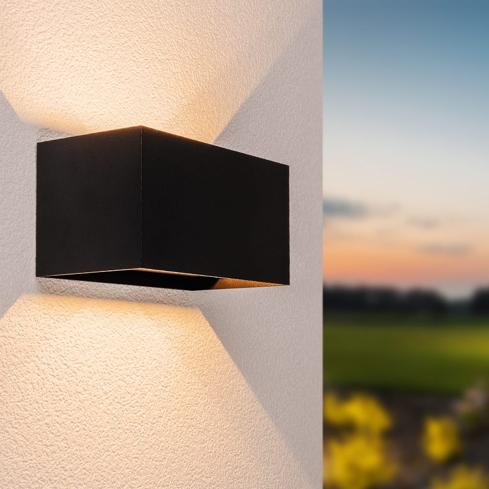 Kansas Dubbel LED Wandlamp - 12W 1200lm - IP65 Waterdicht - 3000K Warm Wit - Binnen en buiten - Kubus - Up & Down Light - Zwart afbeelding