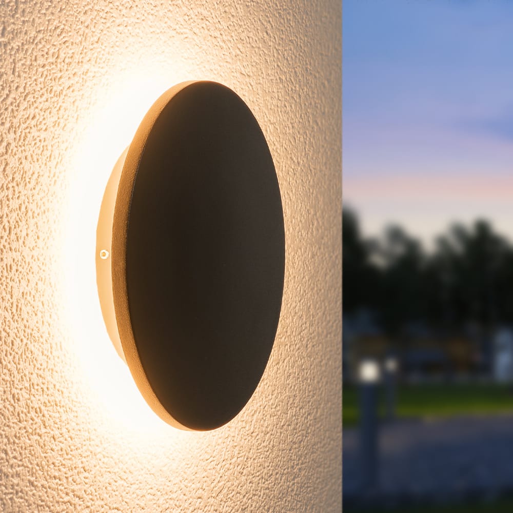 Casper XL LED Wandlamp Rond - 9W 990lm - 3000K Warm Wit - Diffuus - 360 graden Stralingshoek - IP54 Waterdicht - Voor Binnen en buiten - Zwart afbeelding