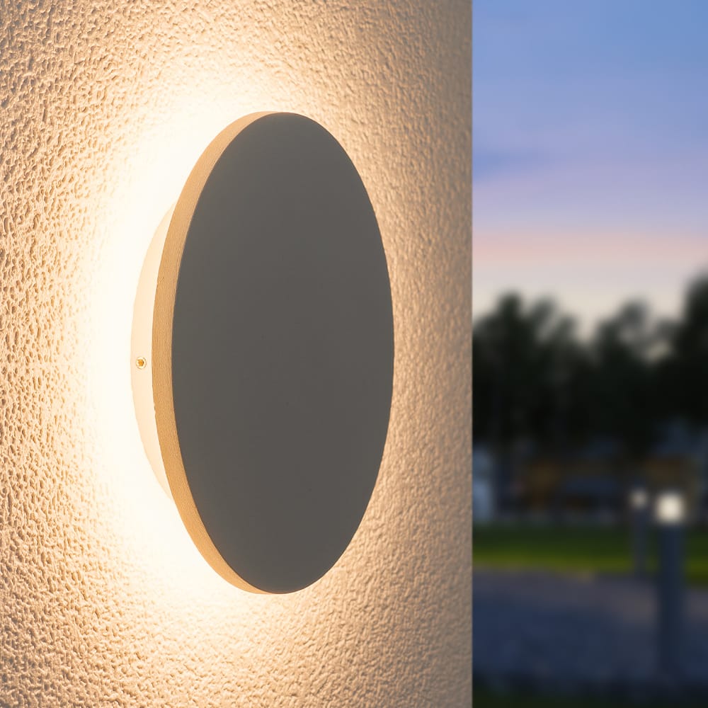 Casper XL LED Wandlamp Rond - 9W 990lm - 3000K Warm Wit - Diffuus - 360 graden Stralingshoek - IP54 Waterdicht - Voor Binnen en buiten - Grijs afbeelding