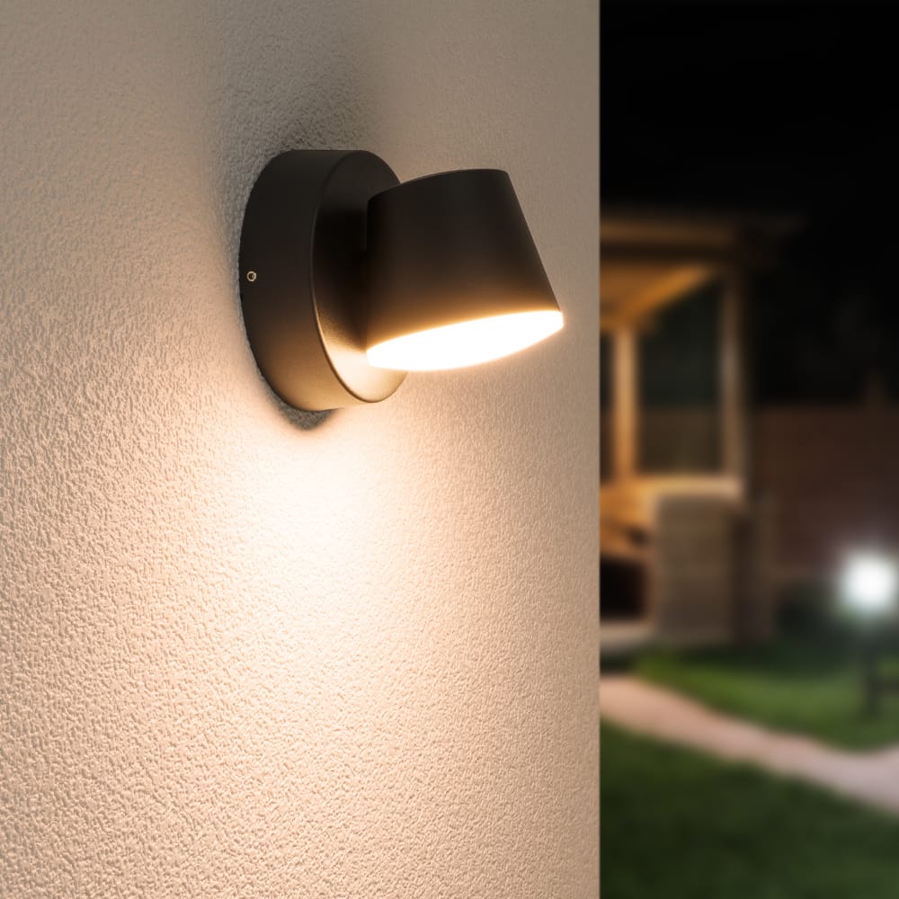 Memphis - LED Wandlamp - 6 Watt 300 Lumen - IP54 Waterdicht - 3000K Warm Wit - Dimbaar - Kantelbaar - Zwart - Voor binnen en buiten afbeelding