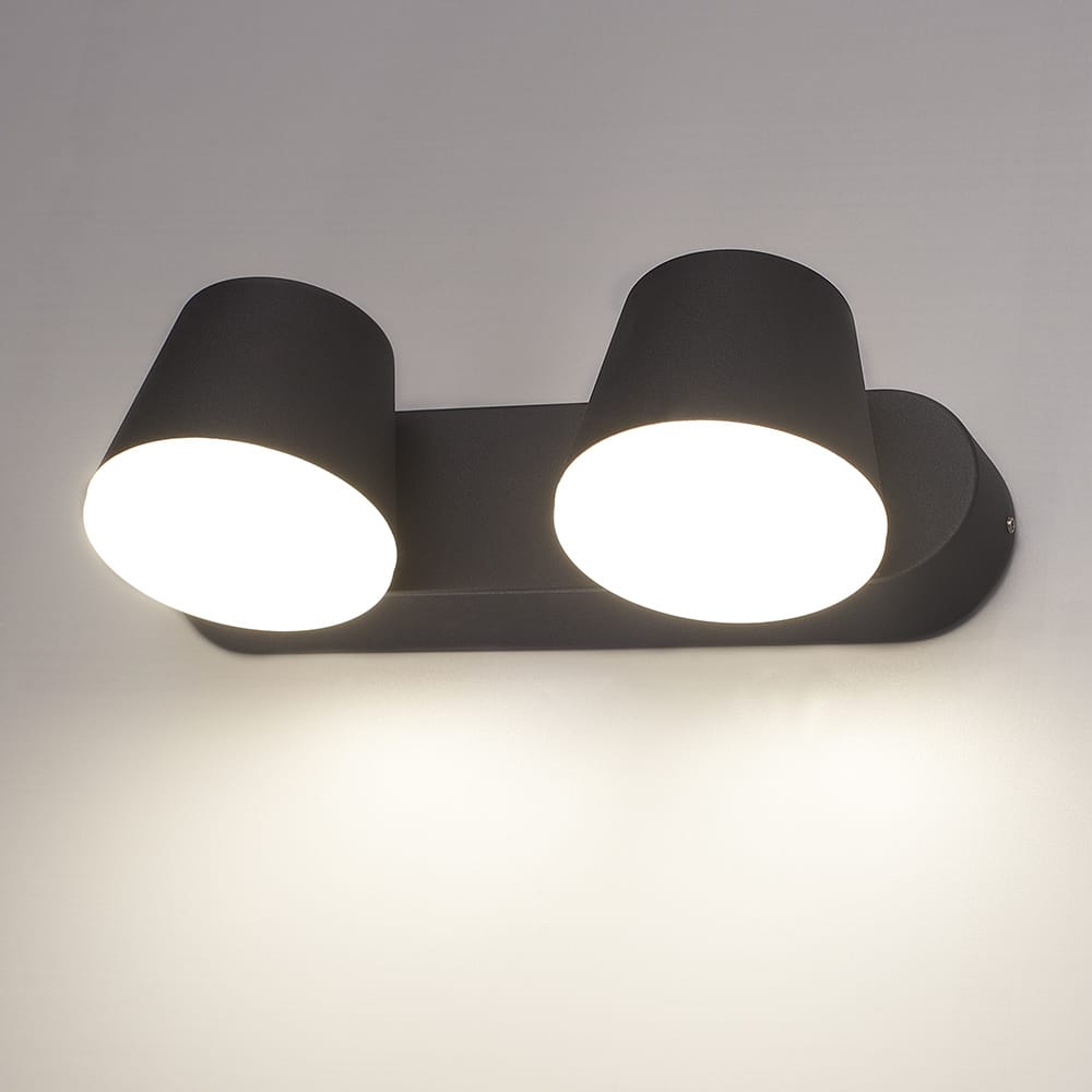 Memphis - LED Wandlamp 2-lichts - 12W 600 Lumen - IP54 Waterdicht - 3000K Warm Wit - Dimbaar - Kantelbaar - Zwart - Voor binnen en buiten afbeelding