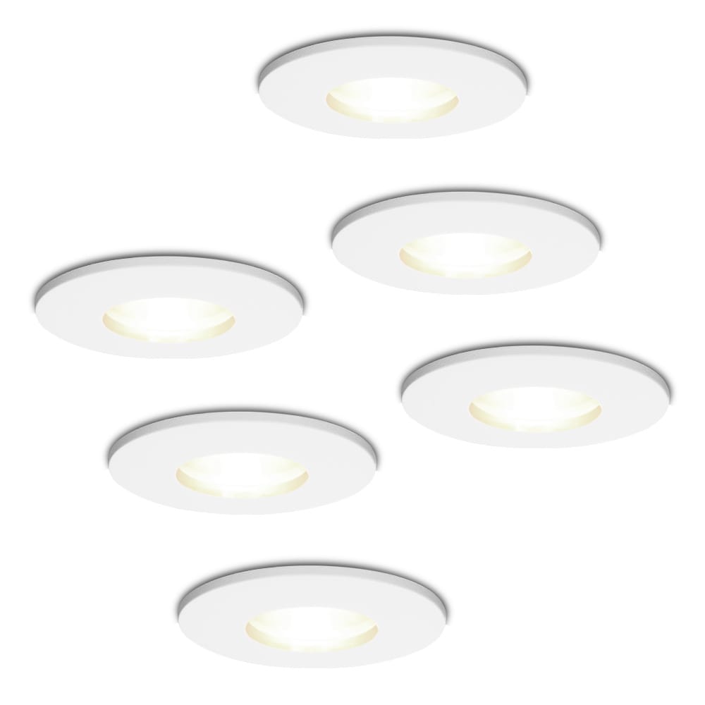Set van 6 Barcelona LED Inbouwspots 5 Watt 400 lumen 4000K Neutraal wit GU10 Dimbaar Rond IP44 voor badkamer, buiten en binnen Wit