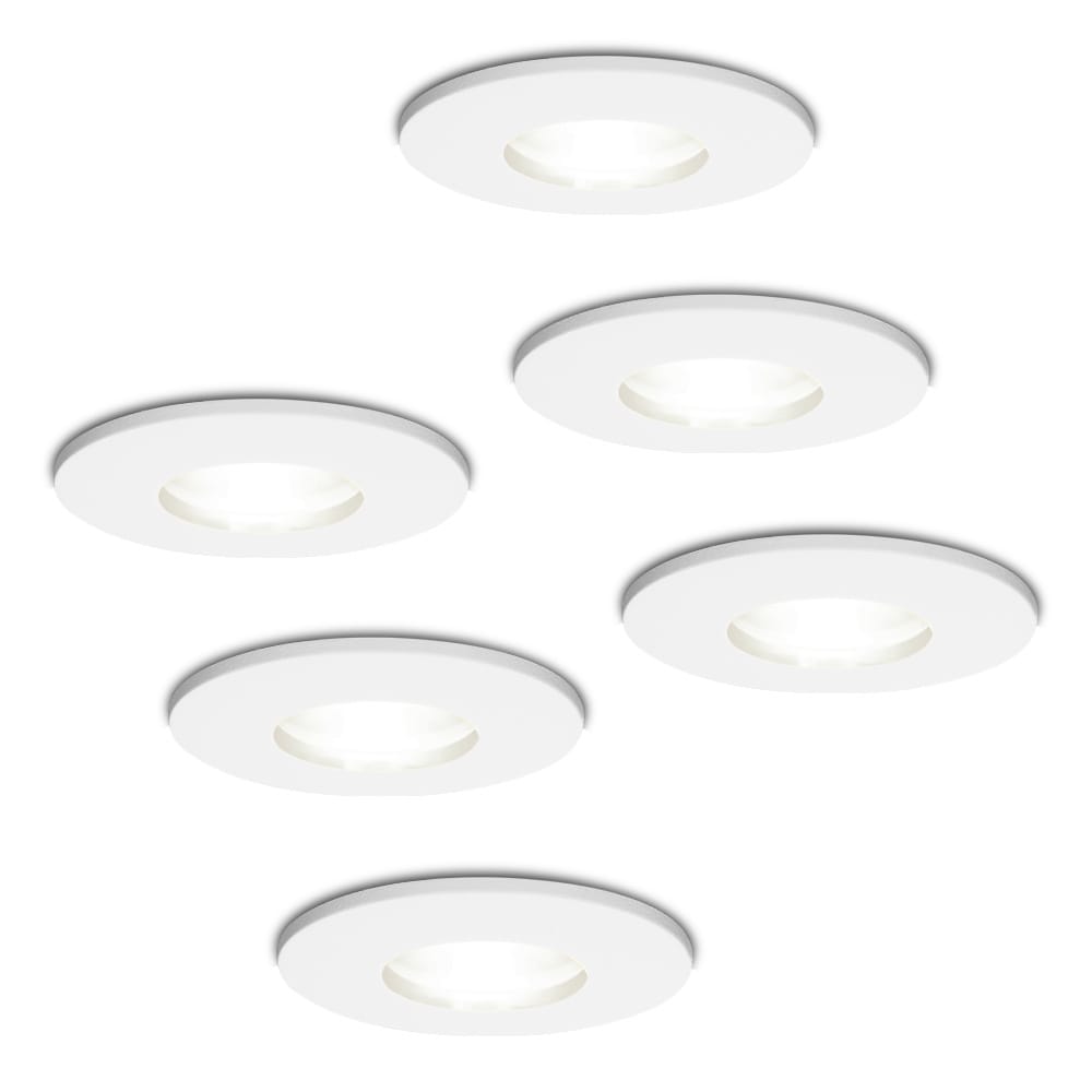 Set van 6 Barcelona - LED Inbouwspots - 5 Watt 400 lumen - 6000K Daglicht wit - GU10 - Dimbaar - Rond - IP44 voor badkamer, buiten en binnen - Wit afbeelding