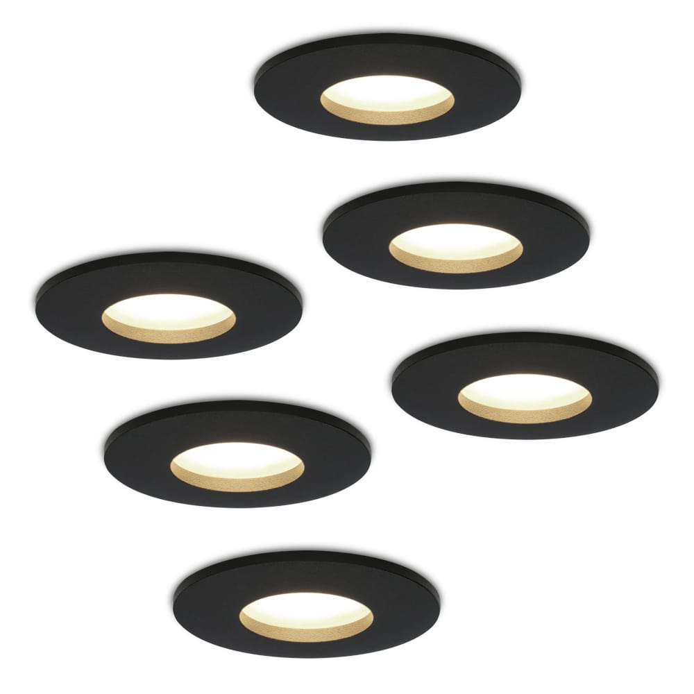 Set van 6 Porto - LED Inbouwspots - 5 Watt 400 lumen - 4000K Neutraal wit - GU10 - Dimbaar - Rond - IP44 voor badkamer, buiten en binnen - Zwart afbeelding