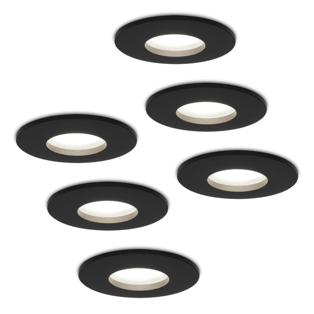 Set van 6 Porto - LED Inbouwspots - 5 Watt 400 lumen - 6000K Daglicht wit - GU10 - Dimbaar - Rond - IP44 voor badkamer, buiten en binnen - Zwart afbeelding 1