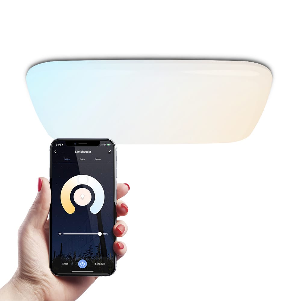 Smart plafondlamp Vierkant 24 Watt 2400 lumen 29x29cm RGBWW Wifi Bluetooth Google Home, Amazon Alexa en Siri Frameless Bestuurbaar via App en Stem