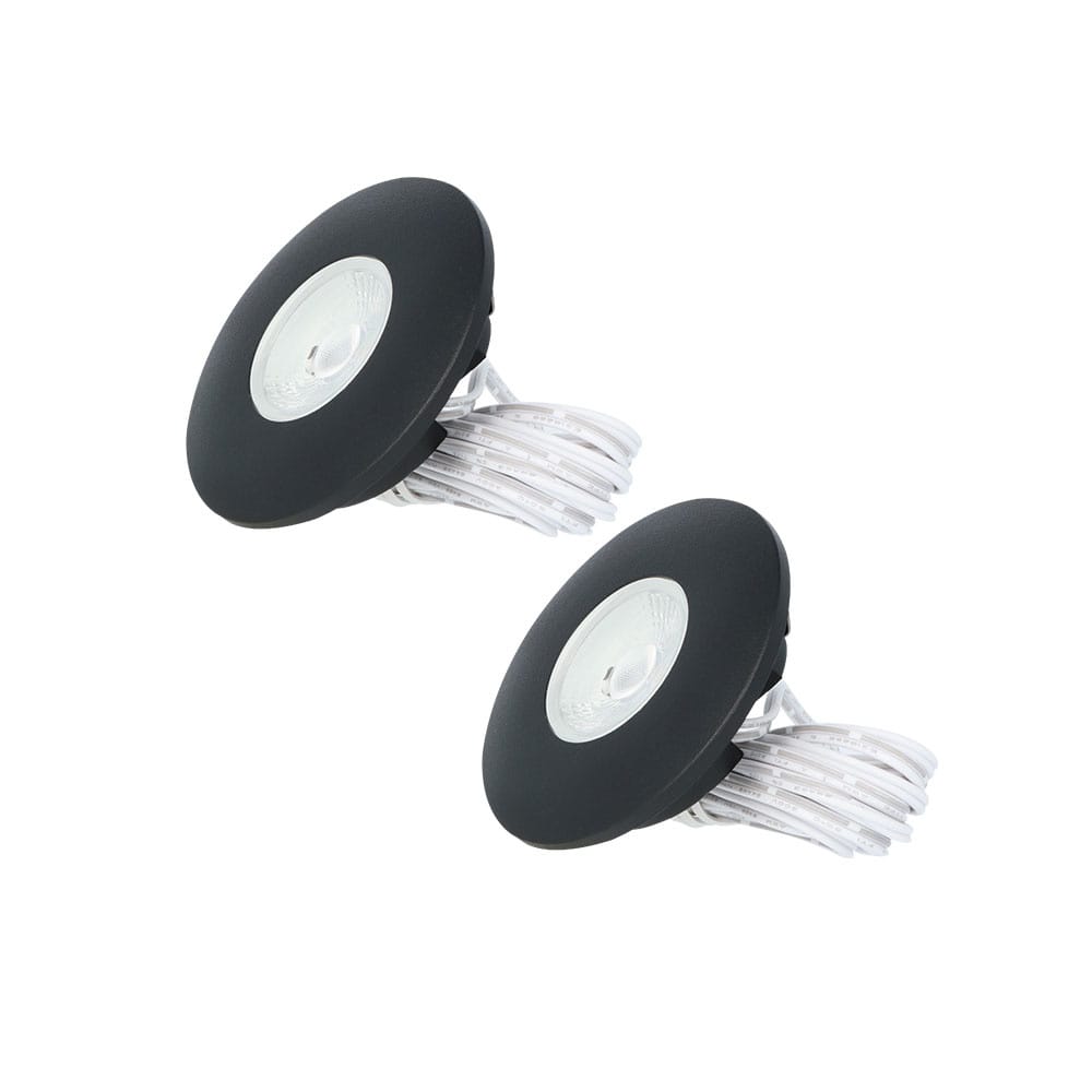 Set van 2 Pavo - Platte LED ipbouwspots met lage inbouwdiepte 12mm - 3 Watt 300 Lumen - 2700K Warm wit - Dimbaar - Rond - Meubelspot - IP44 waterdicht - Zwart afbeelding 1