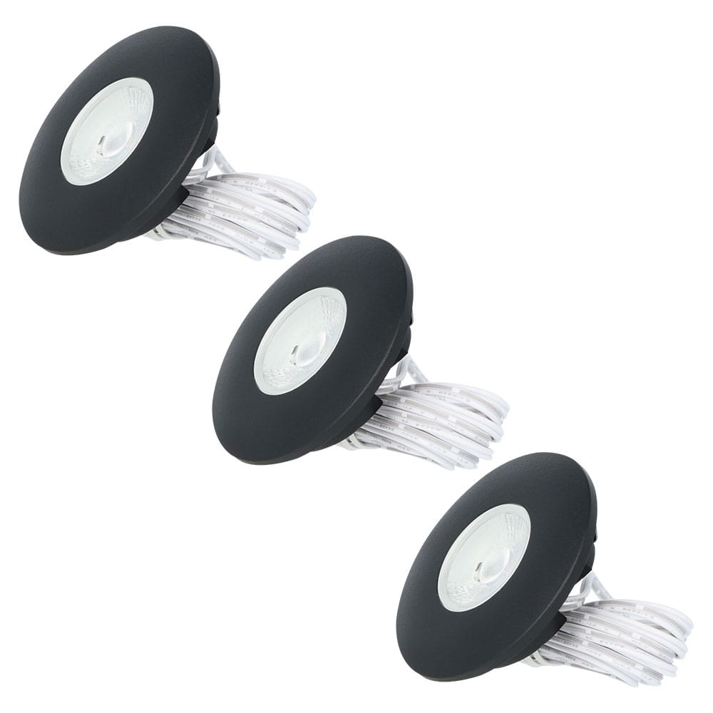 Set van 3 Pavo - Platte LED ipbouwspots met lage inbouwdiepte 12mm - 3 Watt 260 Lumen - 2700K Warm wit - Dimbaar - Rond - Meubelspot - IP44 waterdicht - Zwart afbeelding