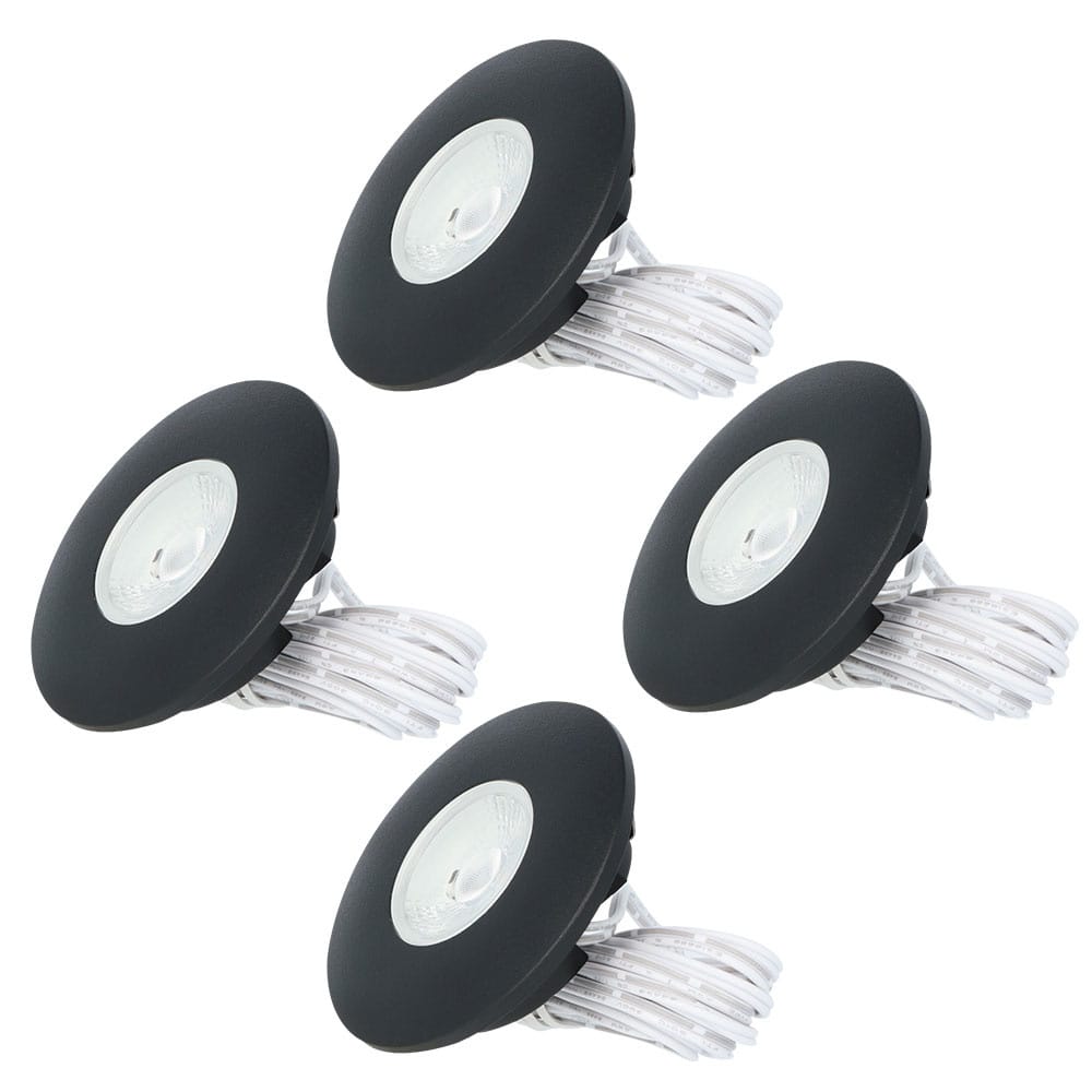 Set van 4 Pavo - Platte LED ipbouwspots met lage inbouwdiepte 12mm - 3 Watt 300 Lumen - 2700K Warm wit - Dimbaar - Rond - Meubelspot - IP44 waterdicht - Zwart afbeelding 1