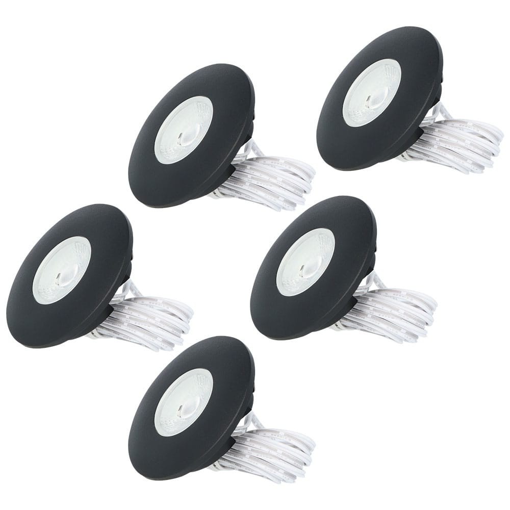 Set van 5 Pavo - Platte LED ipbouwspots met lage inbouwdiepte 12mm - 3 Watt 260 Lumen - 2700K Warm wit - Dimbaar - Rond - Meubelspot - IP44 waterdicht - Zwart afbeelding