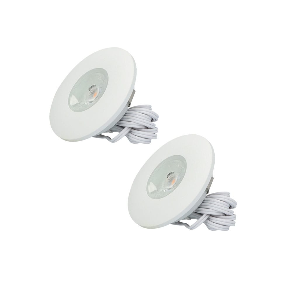 Set van 2 Pavo Platte LED ipbouwspots met lage inbouwdiepte 12mm 3 Watt 260 Lumen 2700K Warm wit Dimbaar Rond Meubelspot IP44 waterdicht Wit