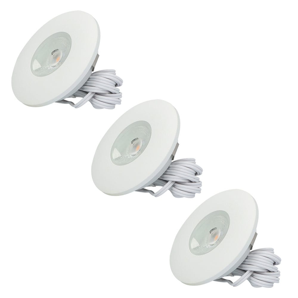 Set van 3 Pavo - Platte LED ipbouwspots met lage inbouwdiepte 12mm - 3 Watt 260 Lumen - 2700K Warm wit - Dimbaar - Rond - Meubelspot - IP44 waterdicht - Wit afbeelding