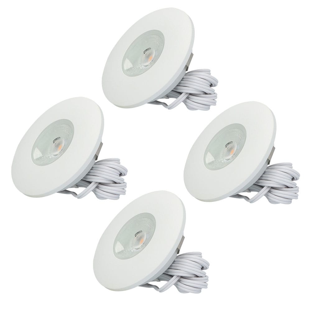 Set van 4 Pavo - Platte LED ipbouwspots met lage inbouwdiepte 12mm - 3 Watt 260 Lumen - 2700K Warm wit - Dimbaar - Rond - Meubelspot - IP44 waterdicht - Wit afbeelding