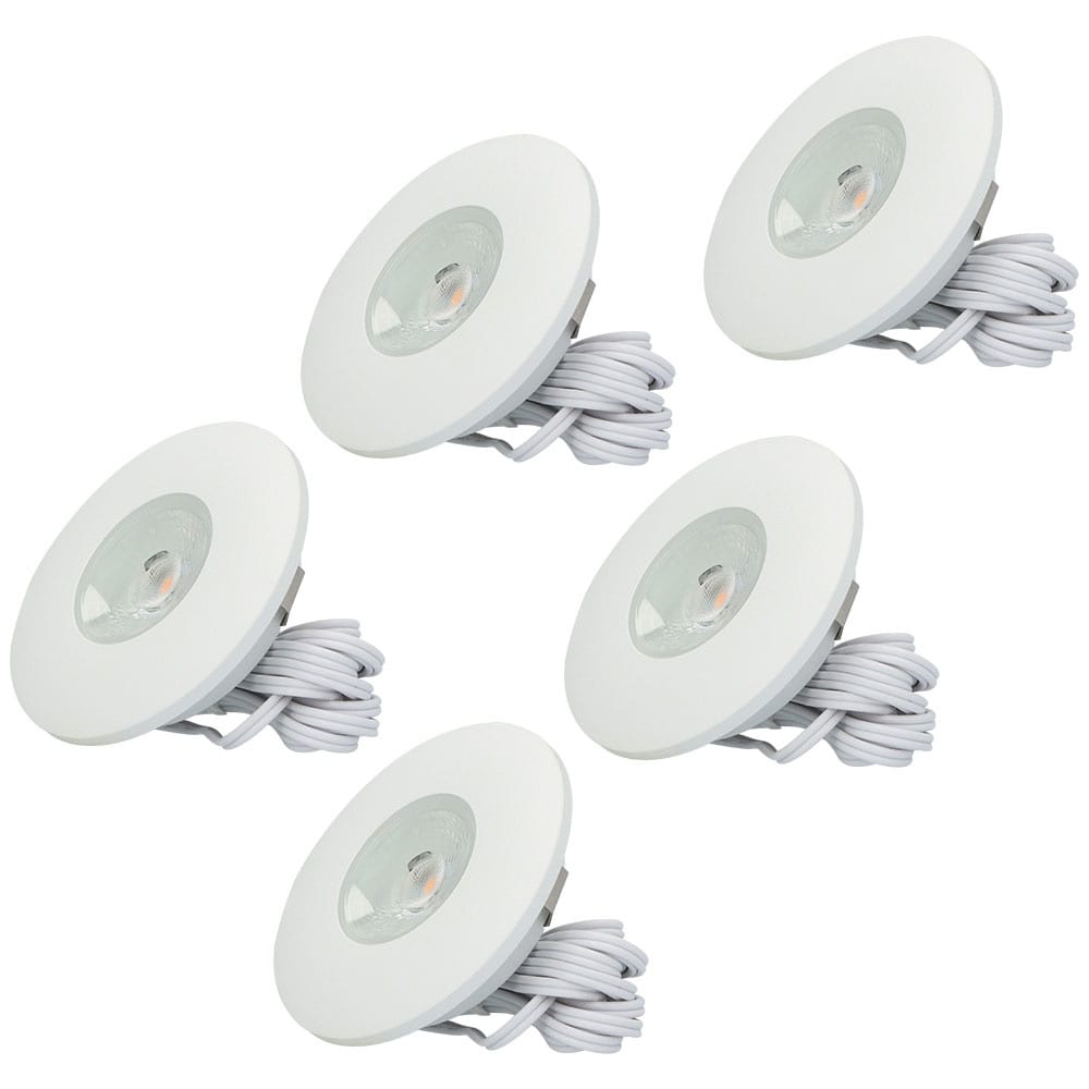 Set van 5 Pavo - Platte LED ipbouwspots met lage inbouwdiepte 12mm - 3 Watt 260 Lumen - 2700K Warm wit - Dimbaar - Rond - Meubelspot - IP44 waterdicht - Wit afbeelding