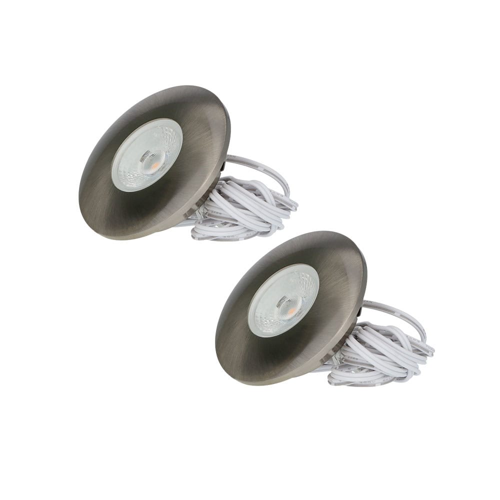 Set van 2 Pavo - Platte LED ipbouwspots met lage inbouwdiepte 12mm - 3 Watt 300 Lumen - 2700K Warm wit - Dimbaar - Rond - Meubelspot - IP44 waterdicht - RVS afbeelding 1
