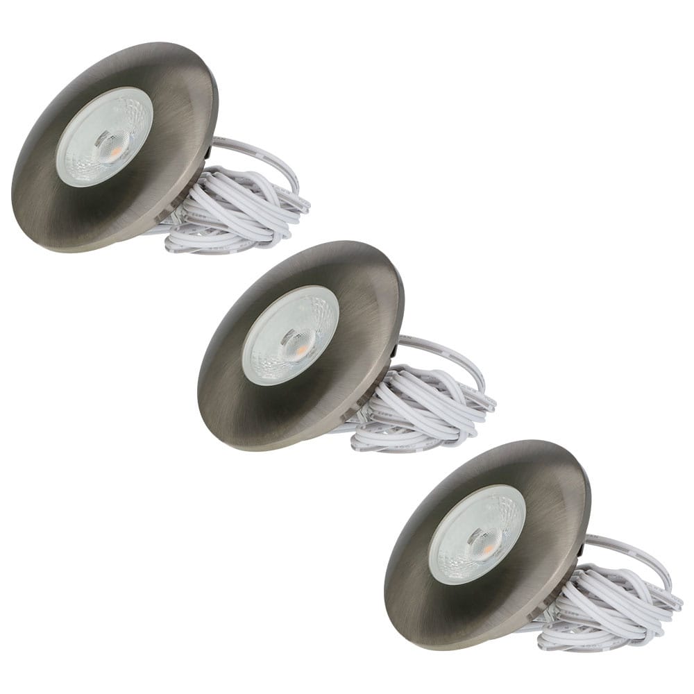 Set van 3 Pavo - Platte LED ipbouwspots met lage inbouwdiepte 12mm - 3 Watt 260 Lumen - 2700K Warm wit - Dimbaar - Rond - Meubelspot - IP44 waterdicht - RVS afbeelding