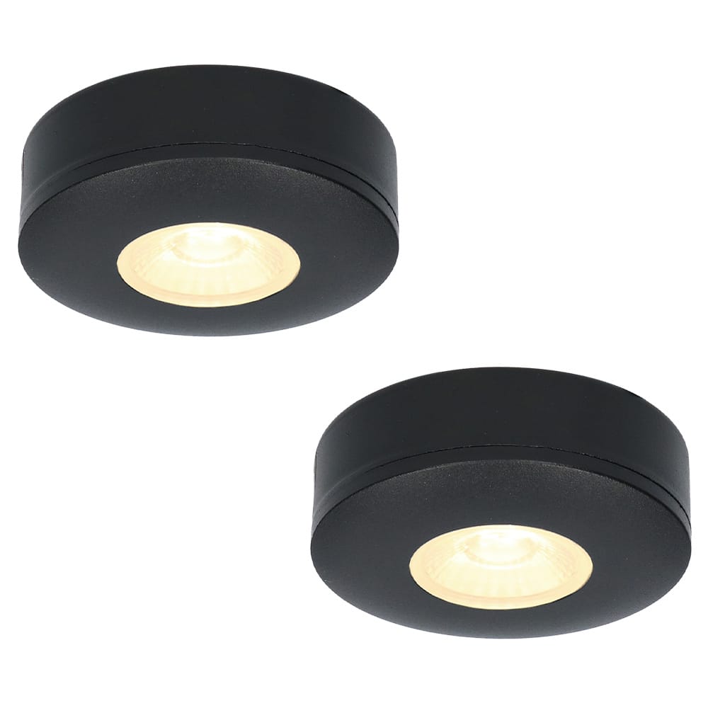 Set van 2 Pavo - Platte LED opbouwspots 23mm - 3W 300lm - 2700K - Dimbaar - Rond - IP44 - Zwart afbeelding