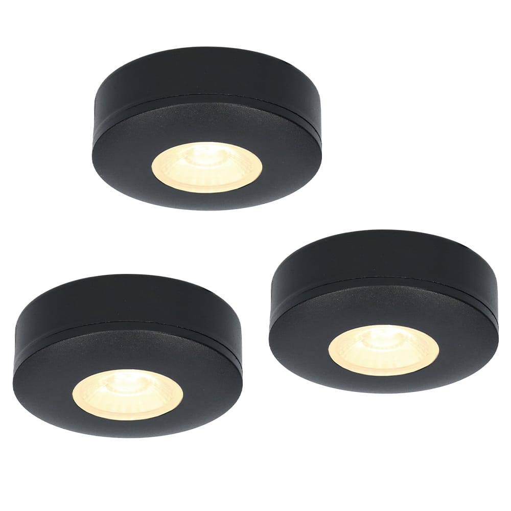 Set van 3 Pavo - Platte LED opbouwspots 23mm - 3W 300lm - 2700K - Dimbaar - Rond - IP44 - Zwart afbeelding