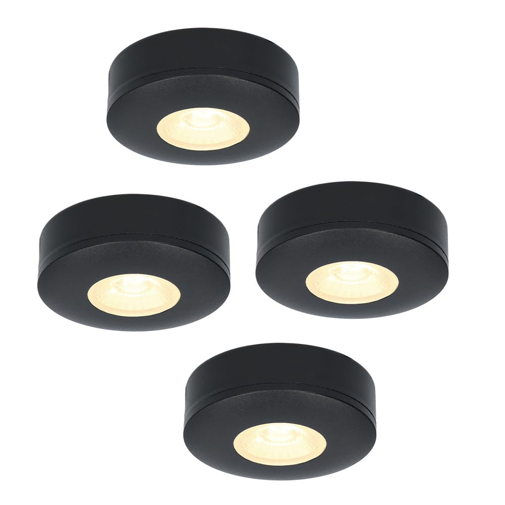 Set van 4 Pavo - Platte LED opbouwspots 23mm - 3W 300lm - 2700K - Dimbaar - Rond - IP44 - Zwart afbeelding