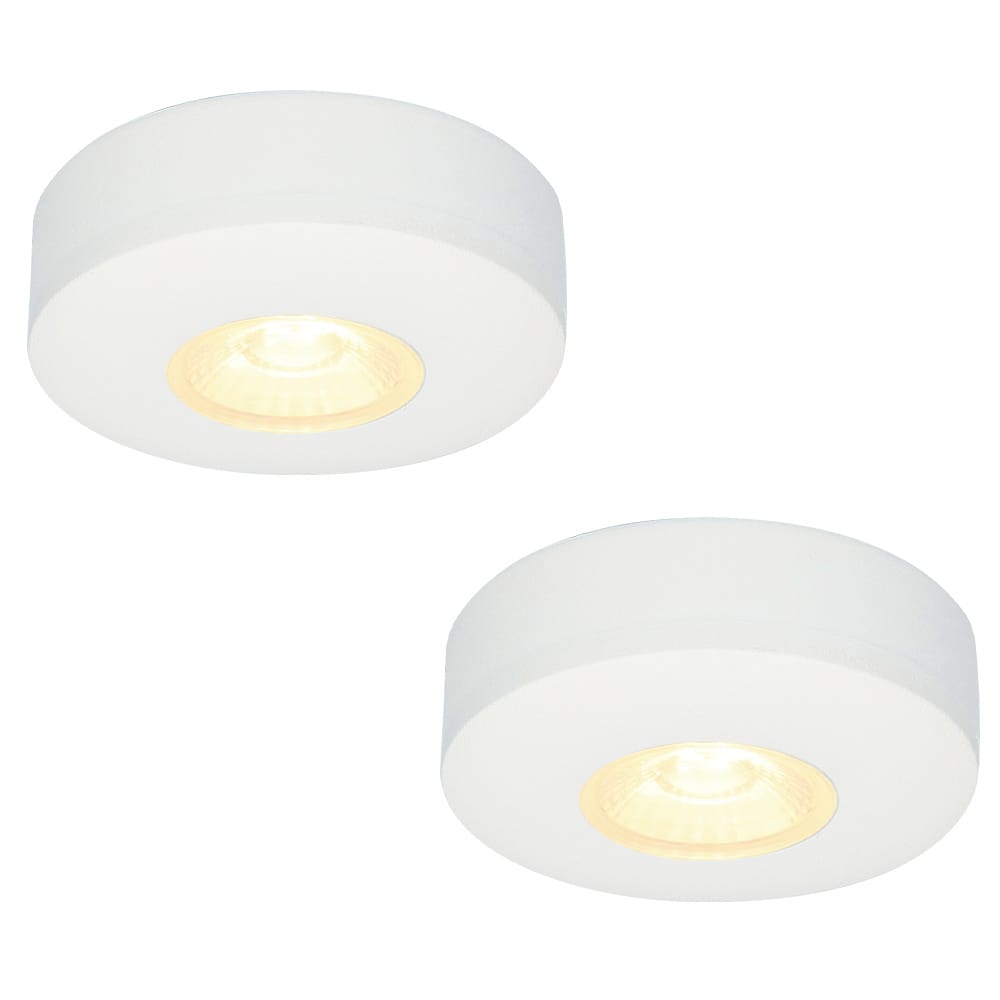 Set van 2 Pavo - Platte LED opbouwspots met lage opbouwhoogte 23mm - 3 Watt 260 Lumen - 2700K Warm wit - Dimbaar - Rond - IP44 waterdicht - Wit afbeelding