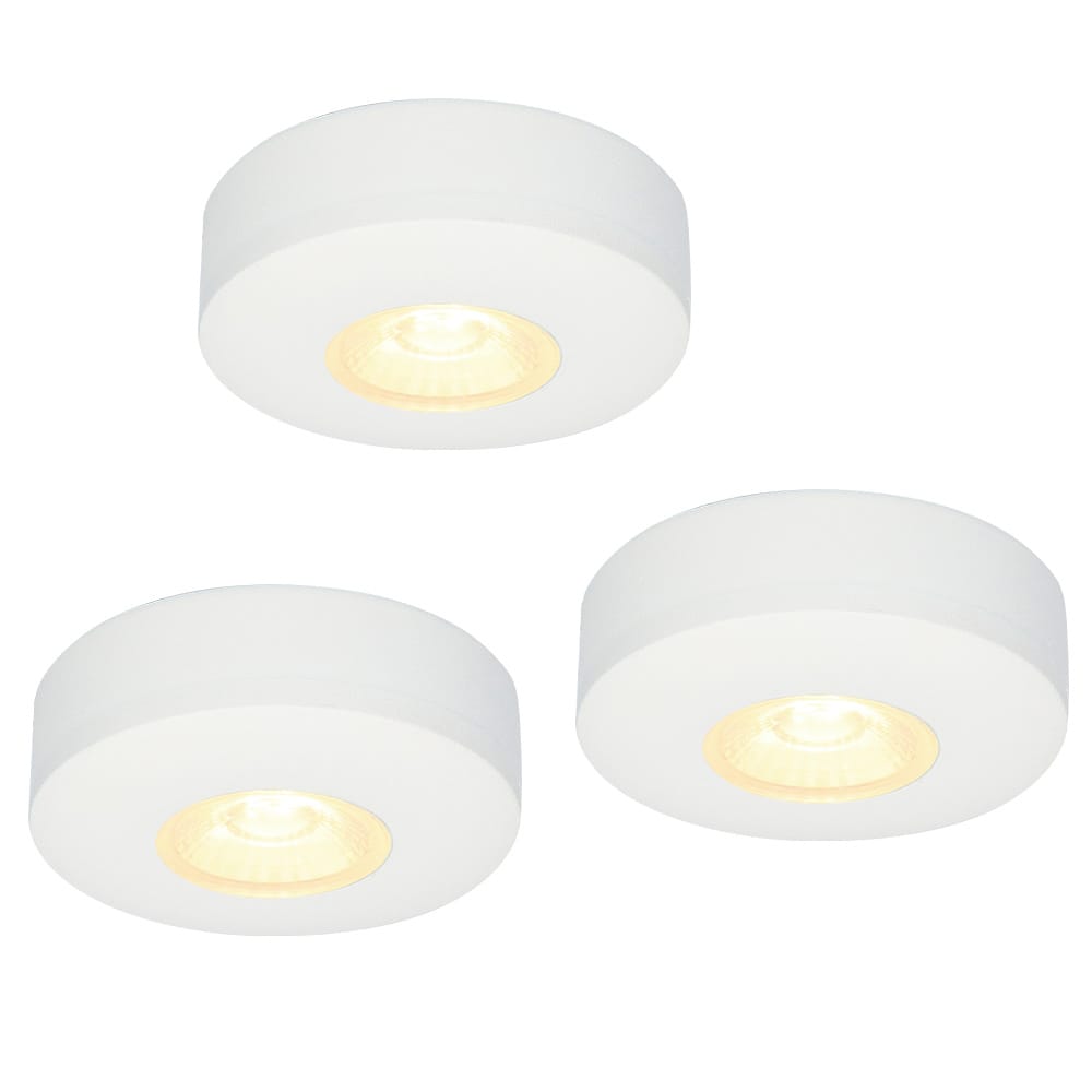Set van 3 Pavo - Platte LED opbouwspots met lage opbouwhoogte 23mm - 3 Watt 260 Lumen - 2700K Warm wit - Dimbaar - Rond - IP44 waterdicht - Wit afbeelding
