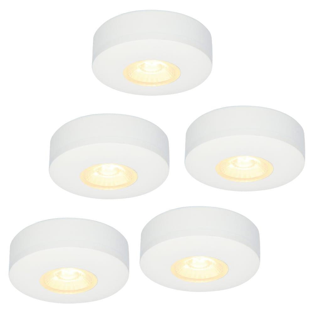 Set van 5 Pavo - Platte LED opbouwspots 23mm - 3W 300lm - 2700K - Dimbaar - Rond - IP44 - Wit afbeelding 1
