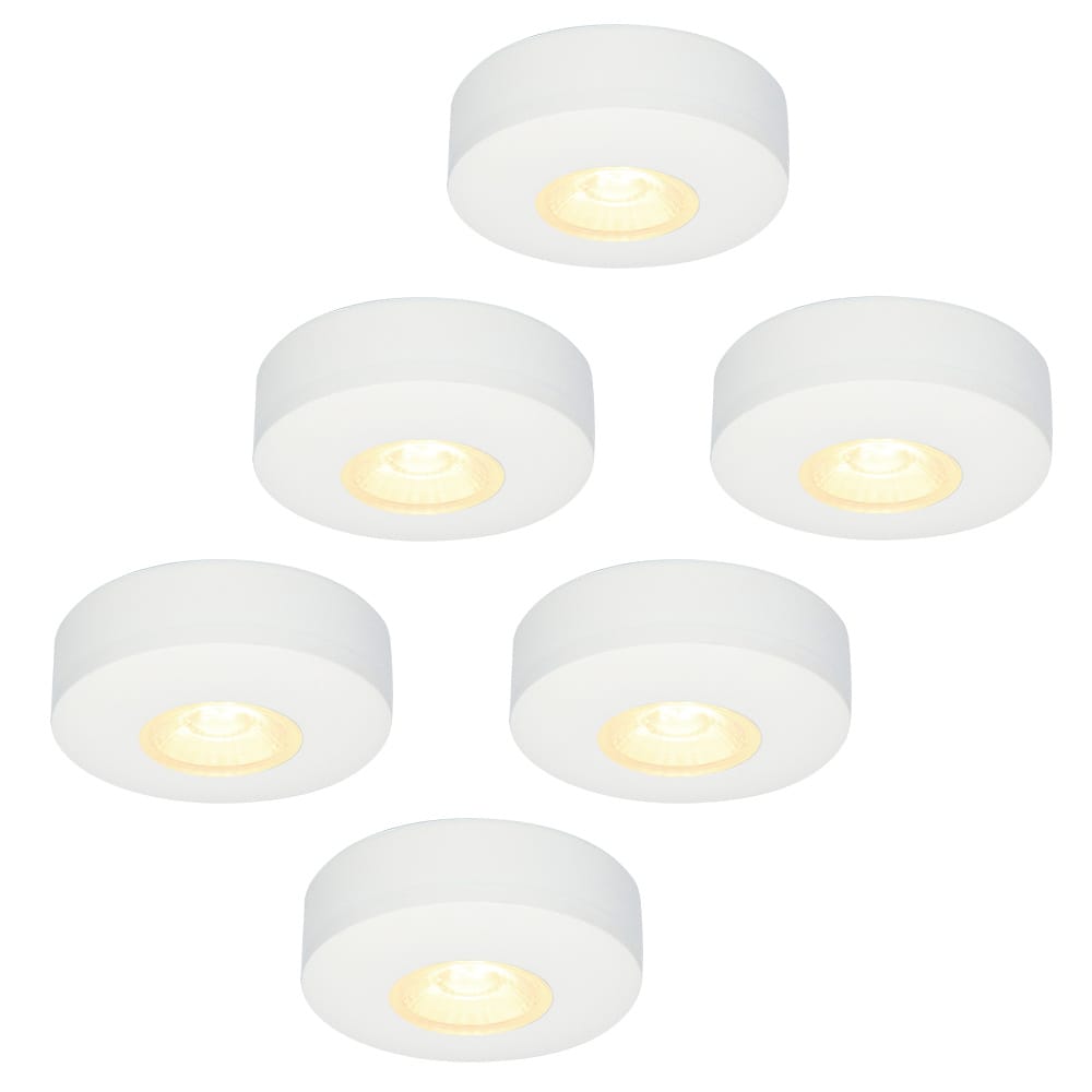 Set van 6 Pavo - Platte LED opbouwspots 23mm - 3W 300lm - 2700K - Dimbaar - Rond - IP44 - Wit afbeelding