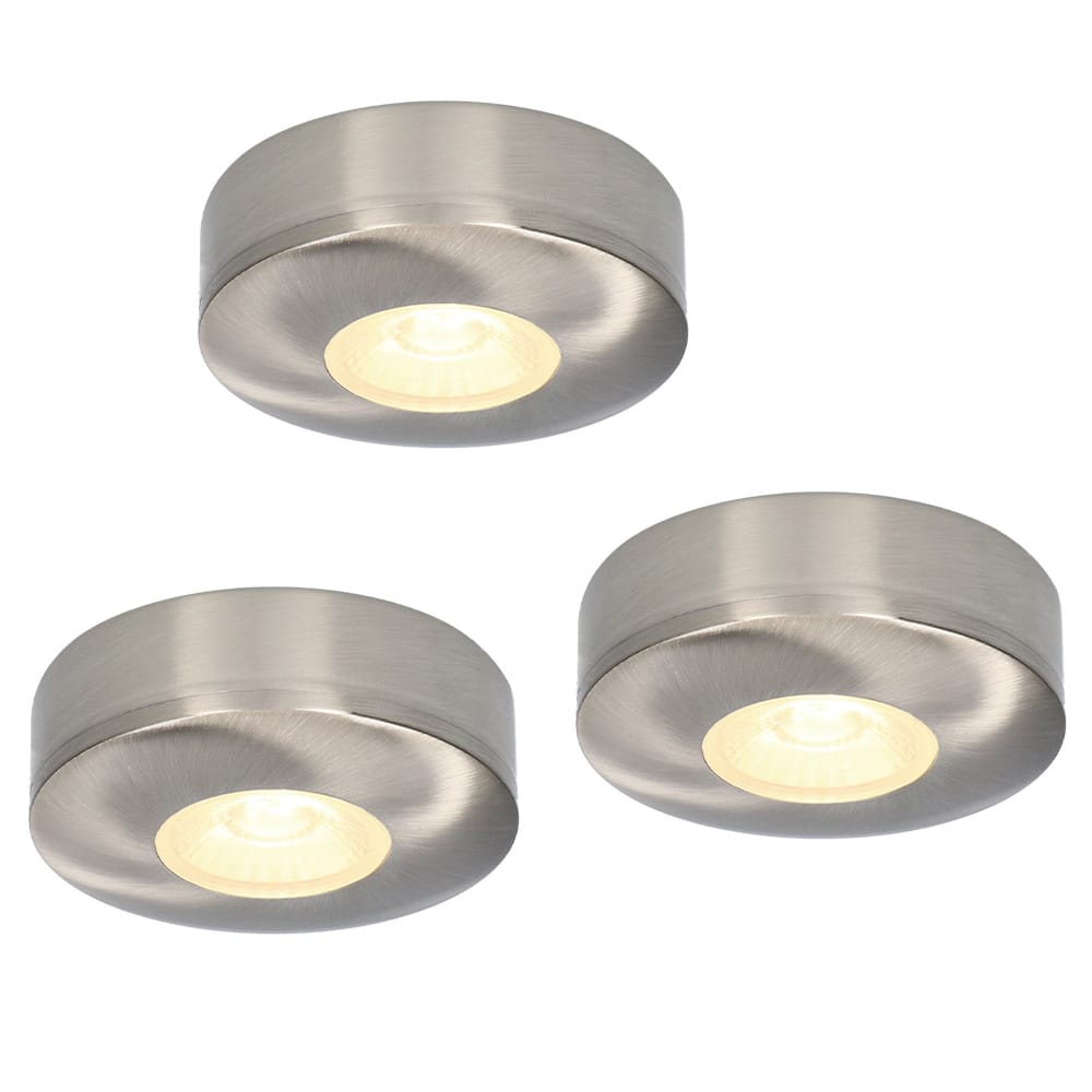 Set van 3 Pavo - Platte LED opbouwspots 23mm - 3W 300lm - 2700K - Dimbaar - Rond - IP44 - RVS afbeelding