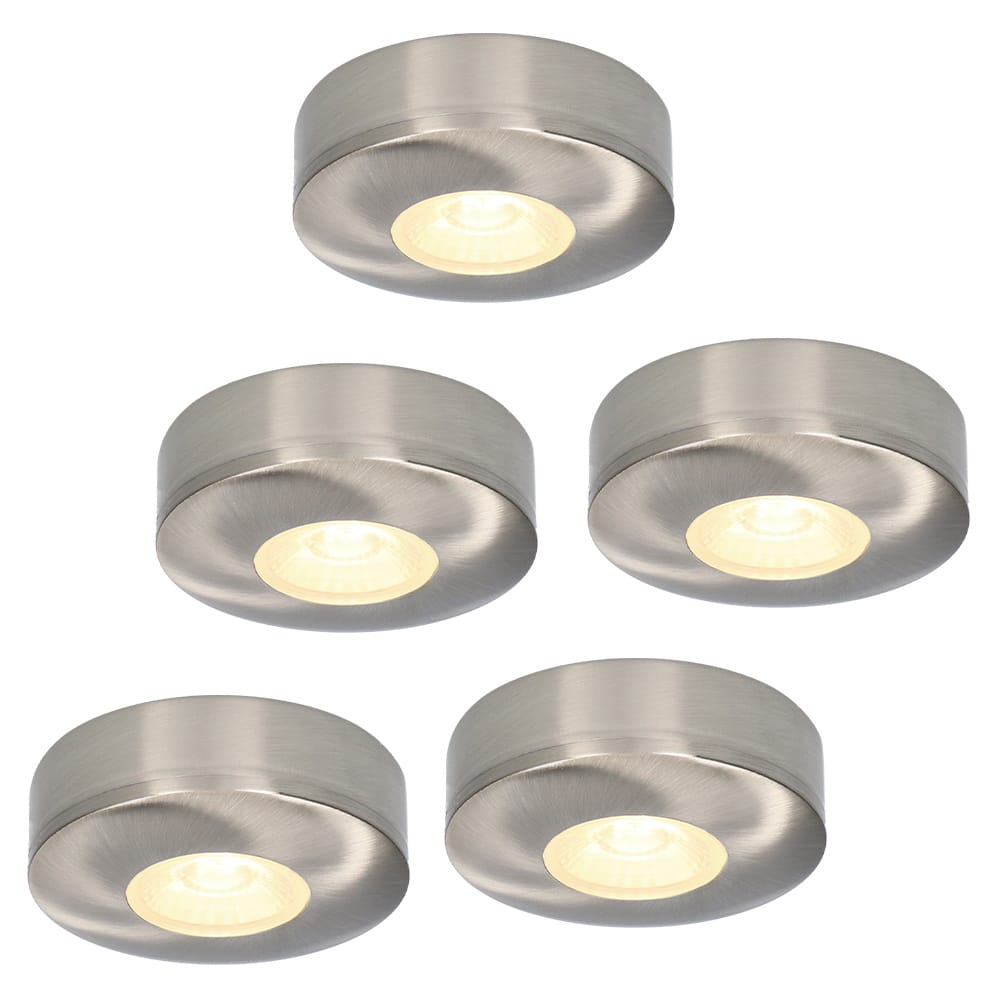 Set van 5 Pavo - Platte LED opbouwspots 23mm - 3W 300lm - 2700K - Dimbaar - Rond - IP44 - RVS afbeelding 1