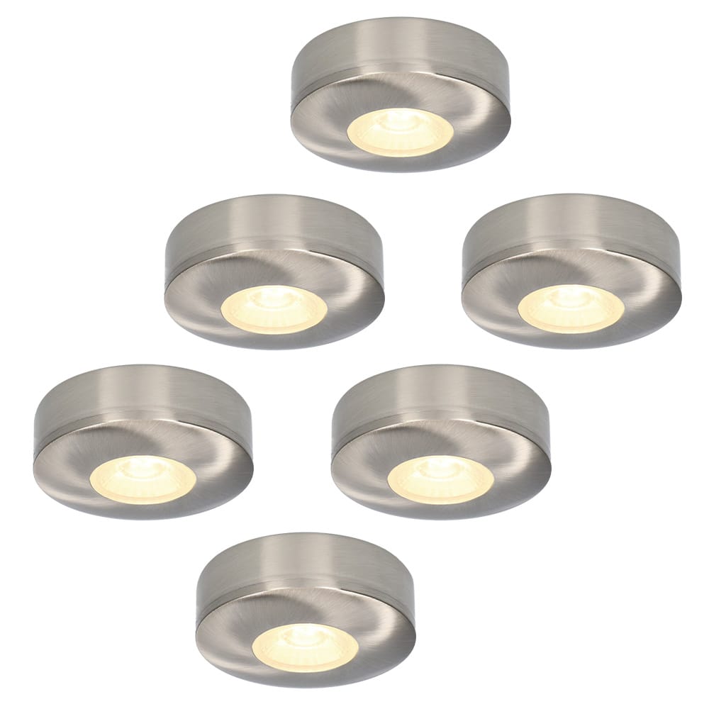 Set van 6 Pavo - Platte LED opbouwspots 23mm - 3W 300lm - 2700K - Dimbaar - Rond - IP44 - RVS afbeelding