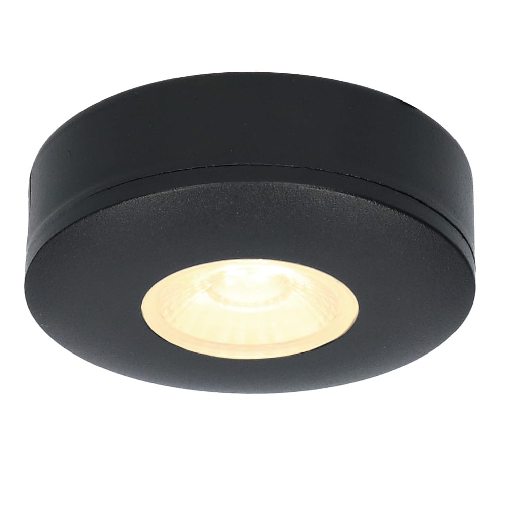 Pavo LED Platte opbouwspot - 3W 260 lumen - 2700K Warm Wit - Lage opbouwhoogte 23mm (meubelspot) - Dimbaar - Rond - IP44 voor binnen en buiten - Zwart afbeelding