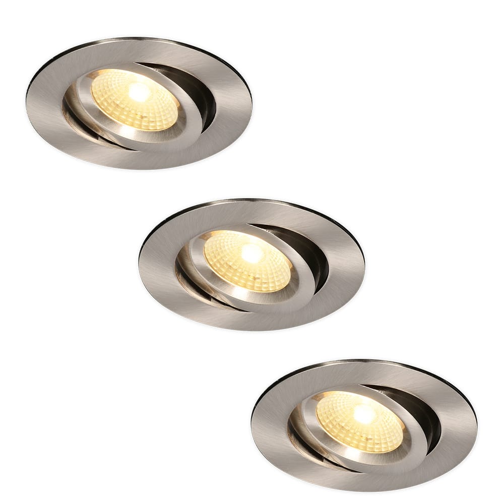 Set van 3 Salerno LED inbouwspots - 8W 650 lumen - 2700K warm wit - Dimbaar - Rond - Kantelbaar - IP44 waterdicht - RVS - Voor binnen, buiten en badkamer afbeelding