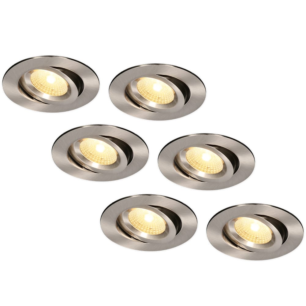 Set van 6 Salerno LED inbouwspots - 8W 650 lumen - 2700K warm wit - Dimbaar - Rond - Kantelbaar - IP44 waterdicht - RVS - Voor binnen, buiten en badkamer afbeelding 1