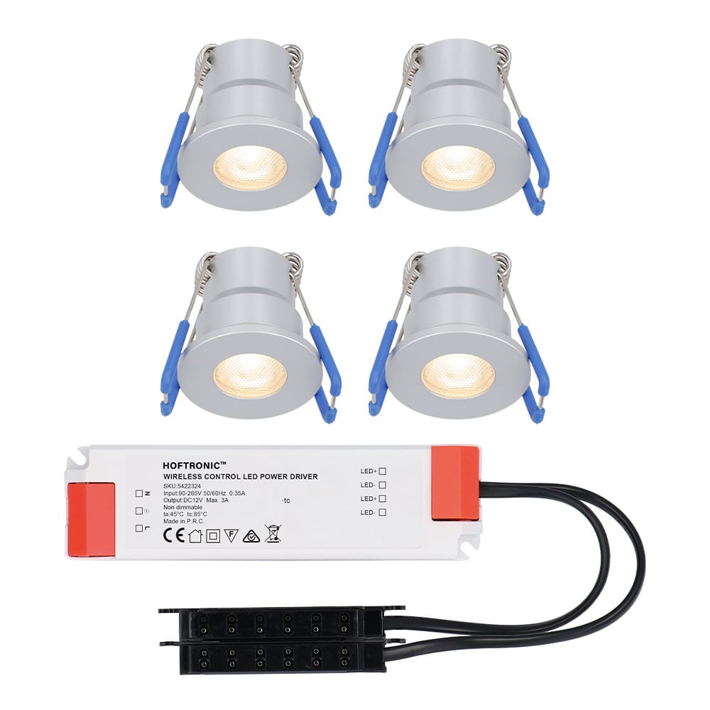 Set van 4 Milano LED Mini Inbouwspots met trafo - 12 Volt 3 Watt 200 lumen - Plat 34mm - 2700K - IP65 waterdicht - Grijs afbeelding