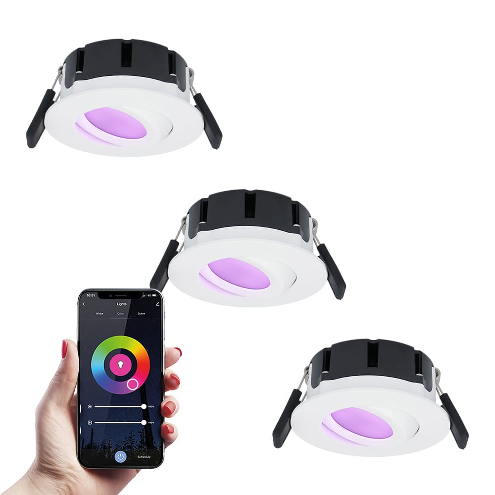 Set van 3 Napels smart inbouwspots - IP65 Waterdicht - 8 Watt 600 Lumen - Kantelbaar - Wifi + Bluetooth - RGBWW - Google Home, Amazon Alexa en Siri - Wit - Voor binnen en buiten afbeelding